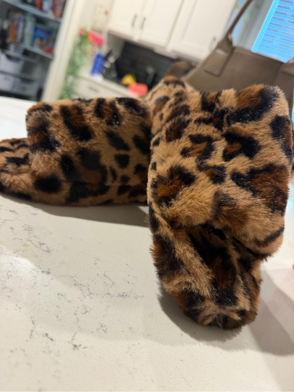 Leopard Print Faux Fur Slip-On Boots - Brown